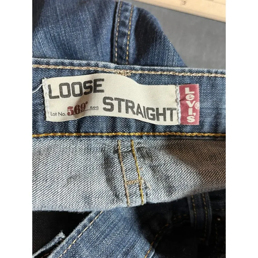 Levi's 569 Denim Shorts Mens Size 44 Blue Dark Wash Loose Fit Straight Work‎